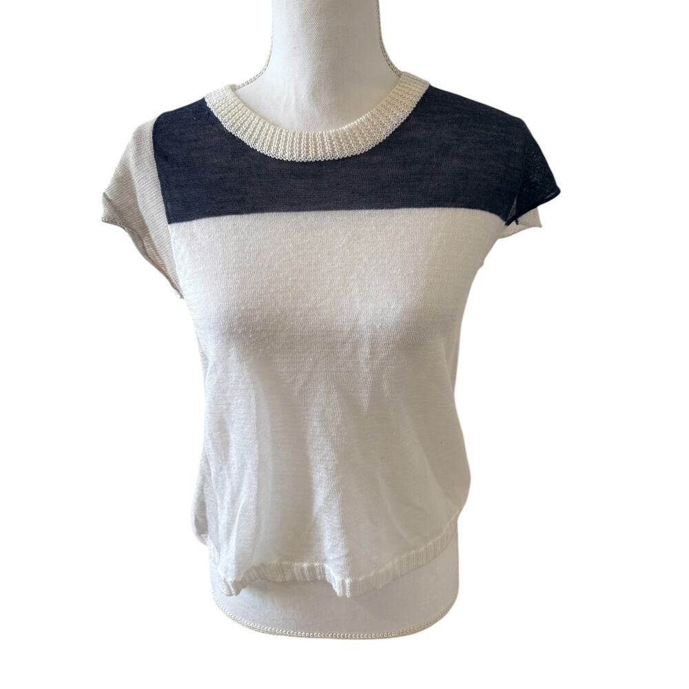 Central Park West Sleeveless Color Block Spring Sweater White Blue XS